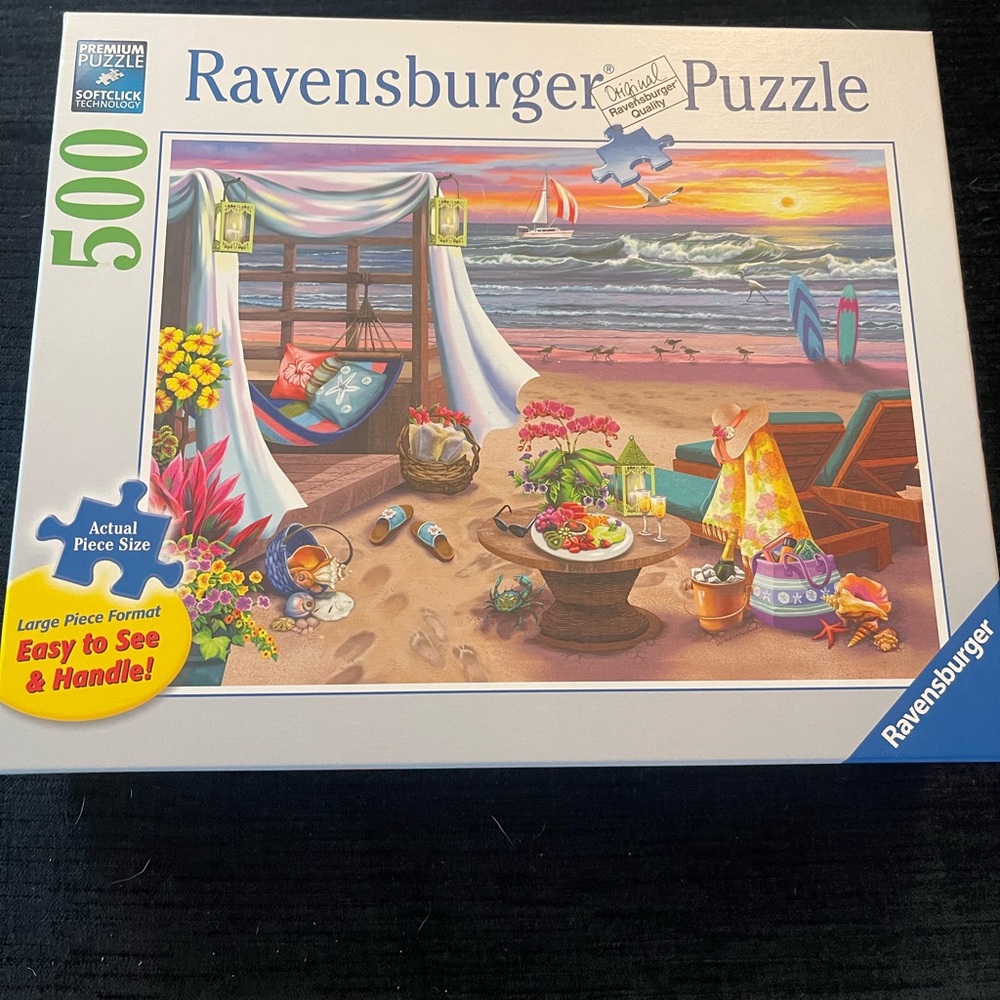 Ravensburger Beachfront Sunset Puzzle — Pink, Orange, Yellow, Blue, Green, Brown